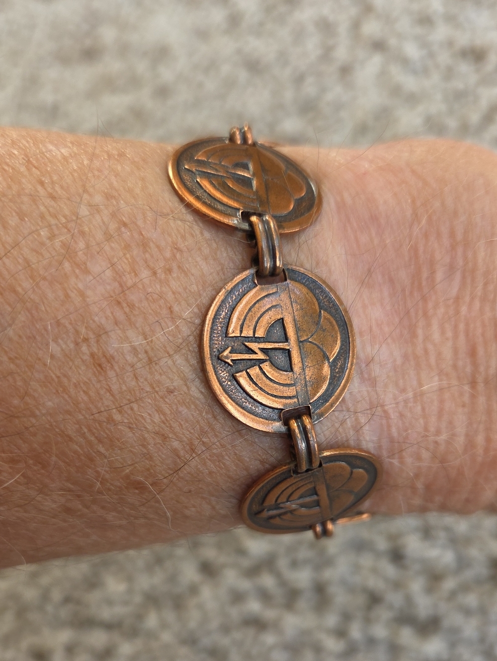Vintage Copper 7 in.  Bracelet With Southwestern Style Thundercloud
